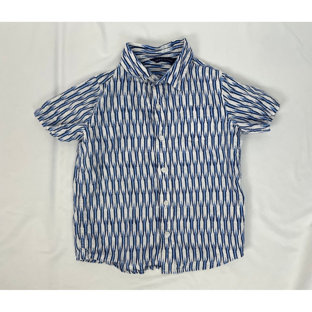 Janie & Jack Boys Size 5 Blue White Linen Button‎ Down Shirt Short Sleeves